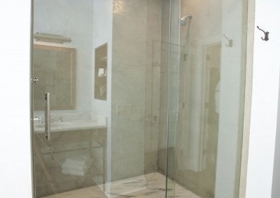 Concrete on the walls of the shower